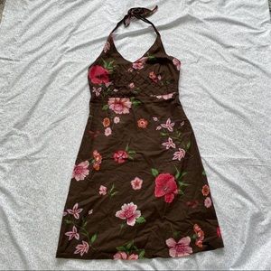 Vintage Tommy Hilfiger Brown Floral Halter Dress